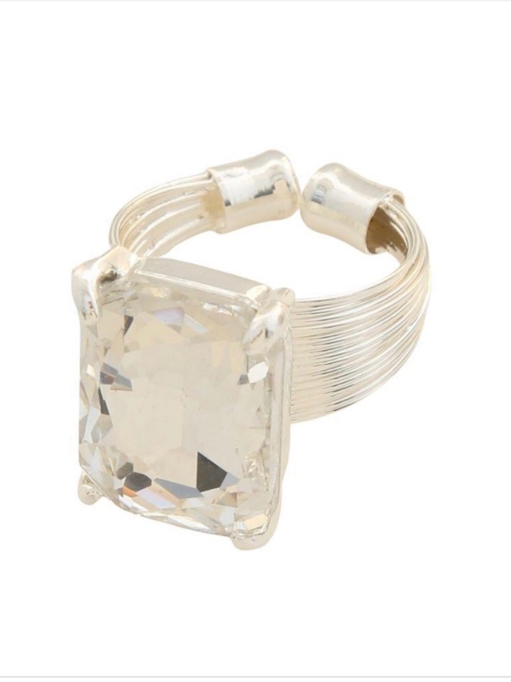 Silver-Tone Clear Crystal Statement Ring - Women Jewelry